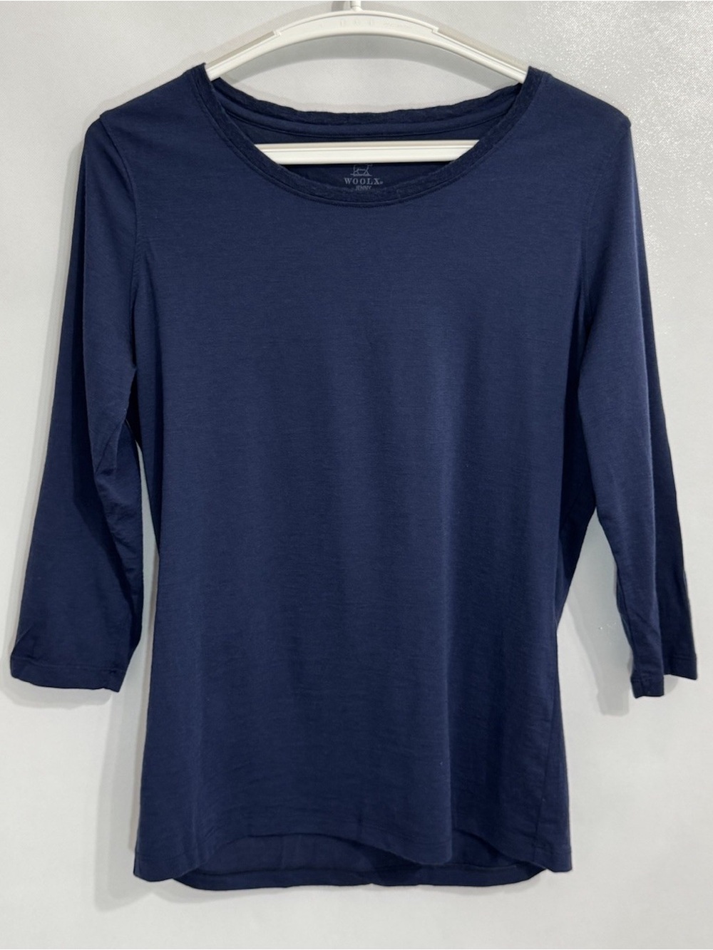 Woolx Jenny Top Small Womens Merino Wool 3/4 Sleeve Navy Blue Top Base Layer